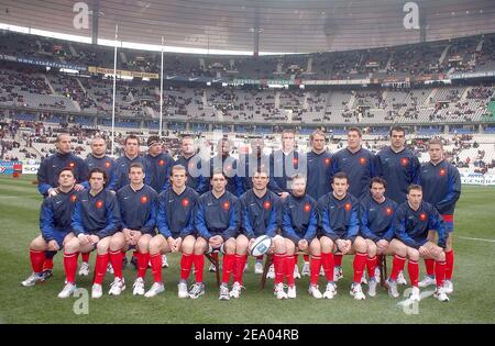 Squadra francese durante la partita Francia-Galles RBS 6 Nations Championship allo stadio Stade de France, a nord di Parigi-Francia il 26 febbraio 2005. Il Galles vince il 24-18. Foto di Nicolas Gouhier/Cameleon/ABACA Foto Stock