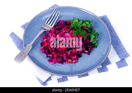 Insalata vegetale di barbabietole a dadini, carote e patate con olio vegetale. Foto Foto Stock