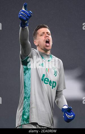 Torino, Italia. 06 febbraio 2021. TORINO, ITALIA - 06 febbraio 2021: Wojciech Szczesny della Juventus FC reagisce durante la Serie A una partita di calcio tra Juventus FC e COME Roma. Il Juventus FC ha vinto 2-0 anni COME Roma. (Foto di Nicolò campo/Sipa USA) Credit: Sipa USA/Alamy Live News Foto Stock