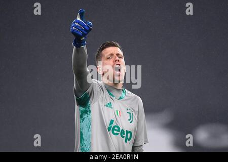 Torino, Italia. 06 febbraio 2021. TORINO, ITALIA - 06 febbraio 2021: Wojciech Szczesny della Juventus FC reagisce durante la Serie A una partita di calcio tra Juventus FC e COME Roma. Il Juventus FC ha vinto 2-0 anni COME Roma. (Foto di Nicolò campo/Sipa USA) Credit: Sipa USA/Alamy Live News Foto Stock