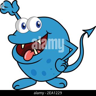 Immagine vettoriale di un simpatico mostro di cartoni blu per l'illustrazione di Halloween Illustrazione Vettoriale