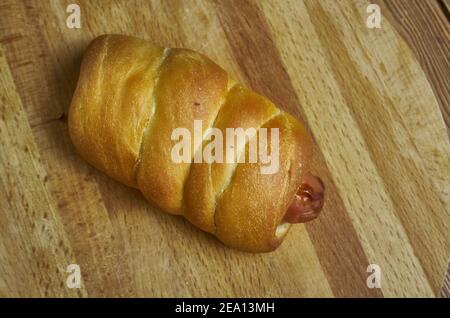 Maiali in una coperta - varietà di diversi piatti a base di salsiccia nel Regno Unito, Stati Uniti, Danimarca, Irlanda, Germania, Belgio, Russi Foto Stock