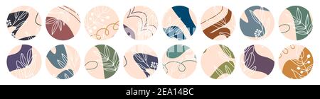 Insieme di foglie e fiori vari, forme astratte Illustrazione Vettoriale