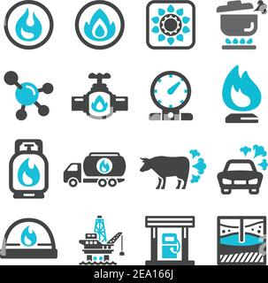 insieme di icone di gas naturale, vettore e illustrazione Illustrazione Vettoriale