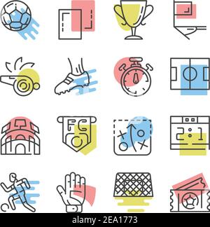 set di icone colorate per calcio e calcio Illustrazione Vettoriale