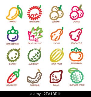 set di icone a linea sottile frutta,illustrazione vettoriale Illustrazione Vettoriale
