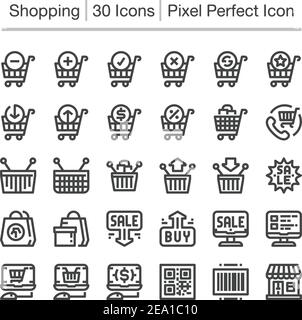 icona linea shopping e e-commerce, tratto modificabile, icona pixel perfect Illustrazione Vettoriale