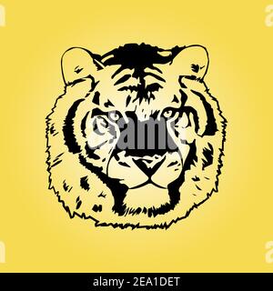 Silhouette testa Tiger su sfondo giallo Illustrazione Vettoriale