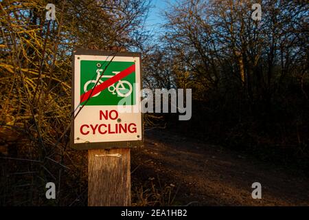 Nessun cartello ciclabile in una zona boscosa di un parco Foto Stock