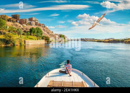 Vista del Nilo grande in Aswan Foto Stock