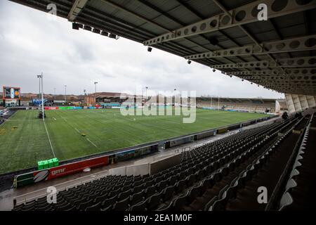 Newcastle, Regno Unito. 07 febbraio 2021. NEWCASTLE UPON TYNE, INGHILTERRA. 7 FEBBRAIO: Una vista generale dallo stand ovest di Kingston Park prima della partita della Gallagher Premiership tra Newcastle Falcons e Exeter Chiefs a Kingston Park, Newcastle, domenica 7 febbraio 2021. (Credit: Chris Lishman | MI News) Credit: MI News & Sport /Alamy Live News Foto Stock