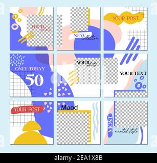 Layout moderno dei Social Media degli anni '90. Grande modello di puzzle modificabile. Instagram business, fashion, brand ad templates collection for posts and stori Illustrazione Vettoriale