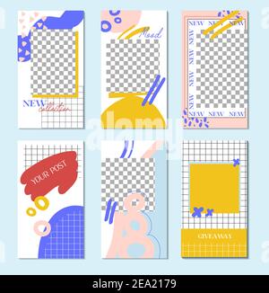 Insieme di modelli di storia di un'istanza modificabili con spazio di copia per il testo. Layout moderni. Design alla moda per social media marketing, post digitale, stampe. Nineti Illustrazione Vettoriale