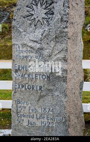 Lapide di Shackleton, Grytviken, Georgia del Sud, Antartide Foto Stock