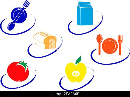Impostare il colore dei simboli di cibo per la progettazione Illustrazione Vettoriale