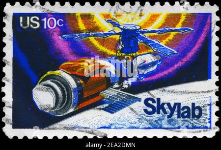 USA - CIRCA 1974: Un francobollo stampato negli USA mostra la Skylab Space Station, circa 1974 Foto Stock