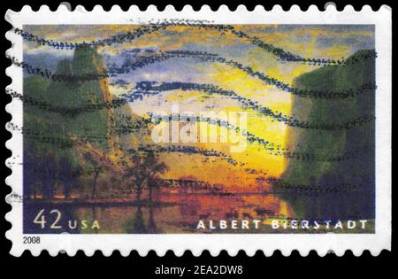USA - CIRCA 2008: Un francobollo stampato negli USA mostra il dipinto 'Valle dello Yosemite' (1864), di Albert Bierstadt (1830-1902), circa 2008 Foto Stock
