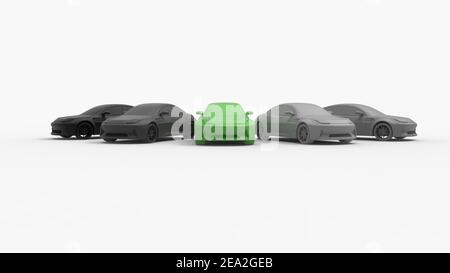 Auto 3D rendering berlina, sport coupé auto isolato su sfondo bianco studio Foto Stock