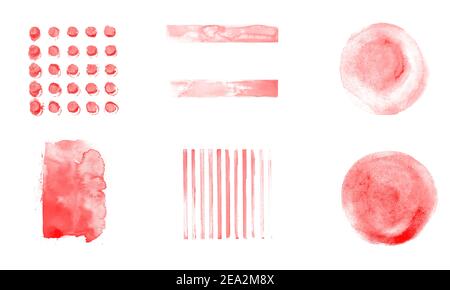 Spazzole rosse astratte per la pittura. Bellissimi pennelli blot e linee isolati su sfondo bianco Foto Stock