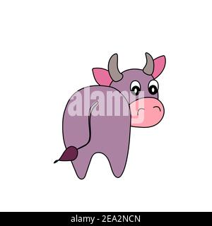 toro colorato per bambini. Illustrazione di un animale vettoriale. Modello di carattere adorabile per il tuo progetto. Cartoon carino mucca. Simbolo di Capodanno e Natale 2021 Illustrazione Vettoriale