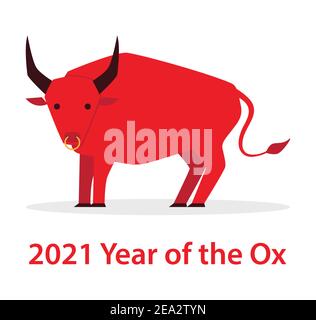 Zodiaco cinese Ox. Disegno vettoriale animale. Bovino di bue Capodanno cinese. Isolato su sfondo bianco. Illustrazione Vettoriale
