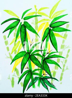 Art Abstract foglia di bambù , copic marker , Marker art Foto Stock