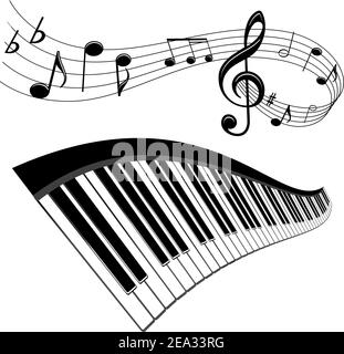 Il pianoforte e le note musicali con elementi di design musicale Illustrazione Vettoriale