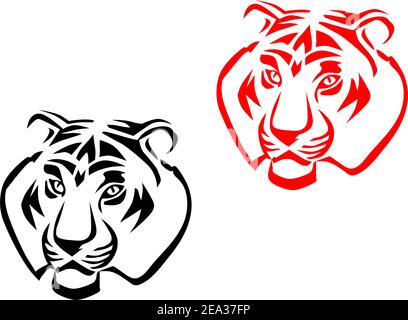 Tiger mascotte isolato su bianco per tattoo design Illustrazione Vettoriale