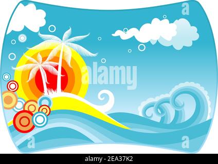 Tropical abstract sfondo con palme e al tramonto Illustrazione Vettoriale