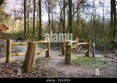 Recinzione naturale fatta di tronchi in zona di conservazione della natura Foto Stock