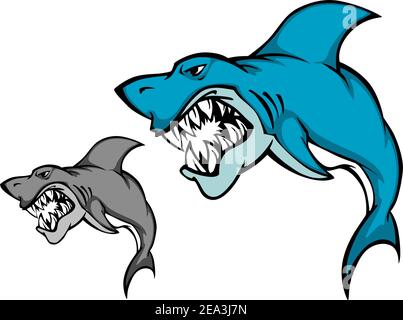 Pericolo shark con dente tagliente per la mascot design in stile cartoon Illustrazione Vettoriale
