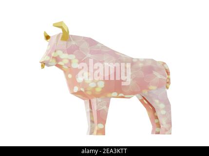 Toro rosa a basso contenuto di poly, figurine di carta ripiegata, rendering 3d Foto Stock