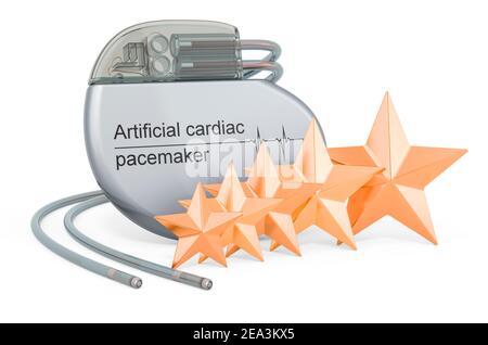 Valutazione del cliente del pacemaker cardiaco artificiale. Rendering 3D isolato su sfondo bianco Foto Stock
