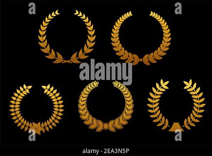 Set di golden laurel ghirlande per lo sport badges Illustrazione Vettoriale