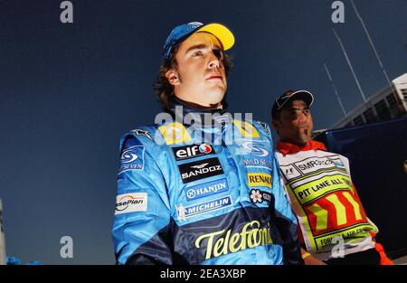 Pilota spagnolo di Formula uno Fernando Alonso (Renault) durante la Formula uno di Imola, Italia, il 22 aprile 2005. Foto di Thierry Gromik/CAMELEON/ABACA. Foto Stock