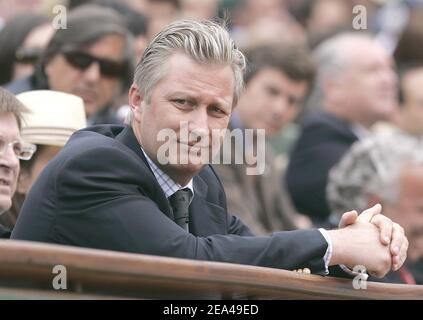 Il principe ereditario Philippe del Belgio partecipa alla finale femminile dell'Open francese allo stadio Roland Garros di Parigi, in Francia, il 04 giugno 2005. Foto di Gorassini-Zabulon/ABACA. Foto Stock