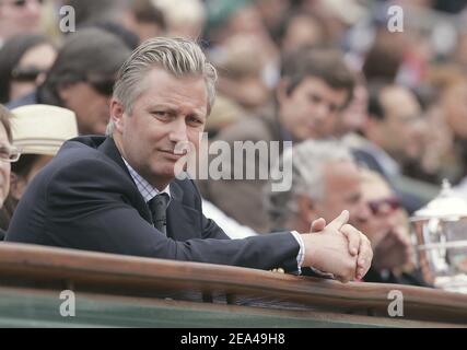 Il principe ereditario Philippe del Belgio partecipa alla finale femminile dell'Open francese allo stadio Roland Garros di Parigi, in Francia, il 04 giugno 2005. Foto di Gorassini-Zabulon/ABACA. Foto Stock