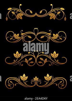 Golden vintage confini divisori e impostare per ornati e decorazioni Illustrazione Vettoriale