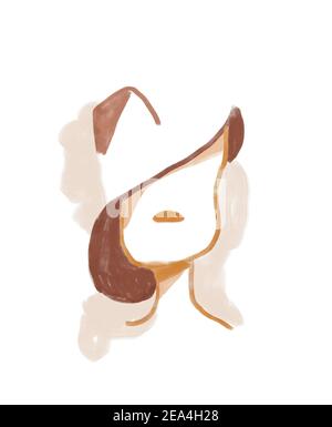 Sfondi estetici colorati. Poster minimalistici per social network, web design. Illustrazioni d'epoca con viso femminile, cappello, linea, forma geometrica Foto Stock