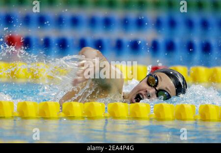 Katie Hoff of USA vince la medaglia d'oro sulla medaglia individuale femminile di 400 metri durante l'XI Campionato del mondo FINA al Parc Jean-Drapeau, a Montreal, Quebec, Canada, il 31 luglio 2005. Foto di Nicolas Gouhier/CAMELEON/ABACAPRESS.COM Foto Stock