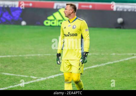 Artur Boruc di Legia visto in azione durante la partita polacca della PKO Ekstraklasa League tra Legia Warszawa e Rakow Czestochowa al Marshal Jozef Pilsudski Legia Warsaw Municipal Stadium.(Punteggio finale; Legia Warszawa 2:0 Rakow Czestochowa) Foto Stock