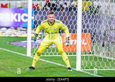 Artur Boruc di Legia visto in azione durante la partita polacca della PKO Ekstraklasa League tra Legia Warszawa e Rakow Czestochowa al Marshal Jozef Pilsudski Legia Warsaw Municipal Stadium.(Punteggio finale; Legia Warszawa 2:0 Rakow Czestochowa) Foto Stock