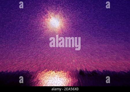 La texture del cielo in motivi cursivi, un'immagine di sfondo, uno sfondo colorato in tonalità rosso-blu. Pittura da acquerello. Foto Stock