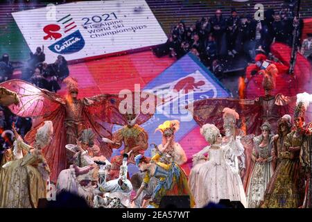 Cortina (Bl, Italia. 7 Feb 2021. SCI - FIS CAMPIONATO DEL MONDO ALPINO CORTINA 2021, cerimonia di apertura Cortina D'Ampezzo, Veneto, Italia 2021-02-07 - Domenica/LiveMedia Credit: Sergio Bisi/LPS/ZUMA Wire/Alamy Live News Foto Stock