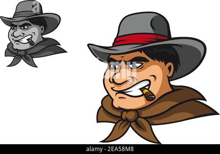 Cowboy occidentale in stile cartoon per mascotte Illustrazione Vettoriale