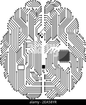 Cervello della scheda madre su sfondo bianco per la progettazione del concetto di tecnologia Illustrazione Vettoriale