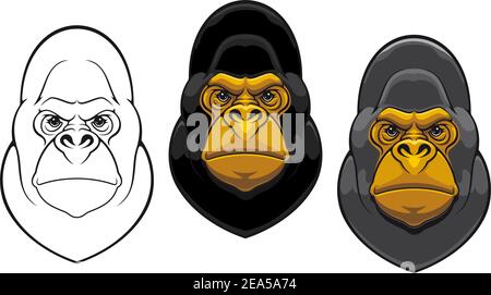 Pericolo gorilla scimmia mascotte in stile cartone isolato su bianco sfondo Illustrazione Vettoriale