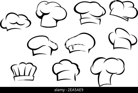 Cappelli e cappelli da chef bianchi in stile cartone animato Illustrazione Vettoriale