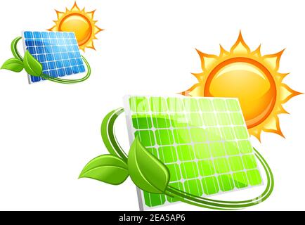 Pannelli solari e batterie per il concetto di energia alternativa Illustrazione Vettoriale