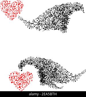 Forme astratte con note musicali e cuori per il design artistico Illustrazione Vettoriale